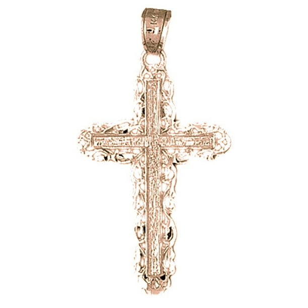 25 mm Jewels Obsession Solid 14K Rose Gold Heart With Cross Pendant 25 mm Jewels Obsession Solid 14K Rose Gold Heart With Cross Pendant